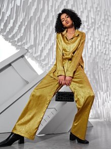 SHEIN Satin Wide Leg Pants - Gold - View 5