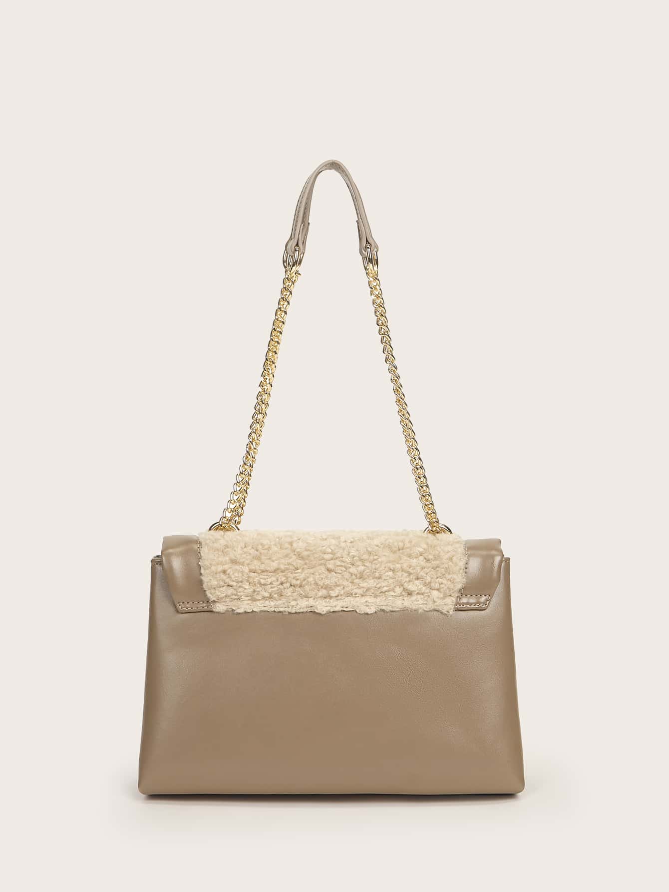 Fuzzy Patchwork Design Chain Shoulder Bag