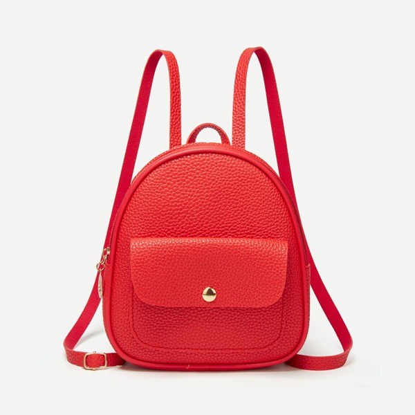 

Textured Pocket Front Backpack, Red
