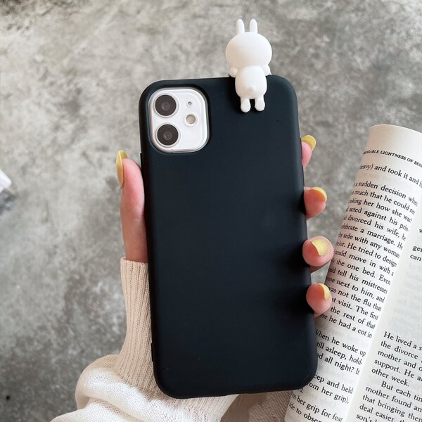 

3D Bear Decor Phone Case, Black