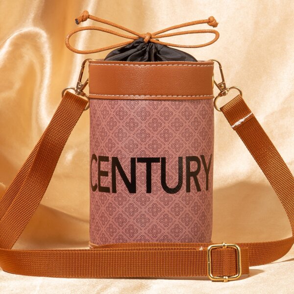 

Letter Graphic Geometric Pattern Bucket Bag, Dusty pink