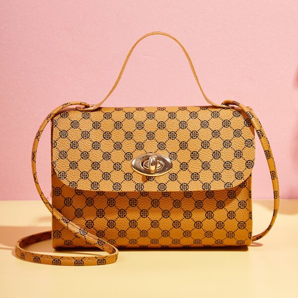 

Geometric Pattern Flap Square Bag, Yellow