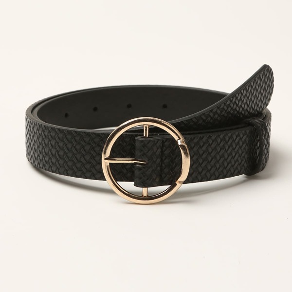

1pc Round Buckle Belt & 1pc Hole Puncher, Black