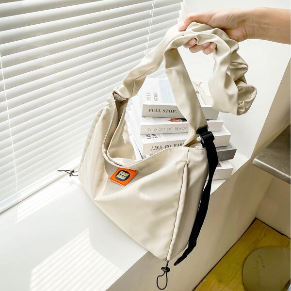 

Letter Patch Large Capacity Shoulder Bag, Beige