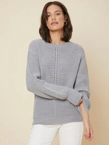 MOTF PREMIUM WOOL MIX OPENWORK KNIT JUMPER - Grey - View 5