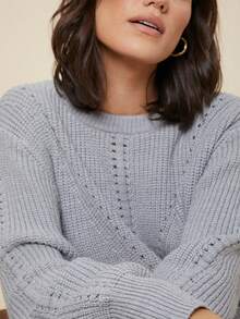 MOTF PREMIUM WOOL MIX OPENWORK KNIT JUMPER - Grey - View 7