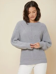 MOTF PREMIUM WOOL MIX OPENWORK KNIT JUMPER - Grey - View 9