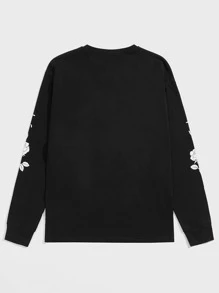 Manfinity VCAY Men Cotton Japanese Letter & Floral Print Tee - Black - View 2