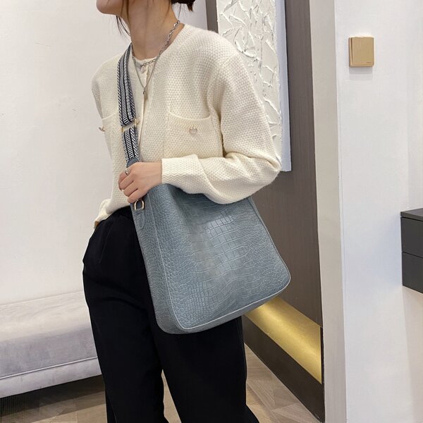 

Croc Embossed Crossbody Bag With Inner Pouch, Baby blue