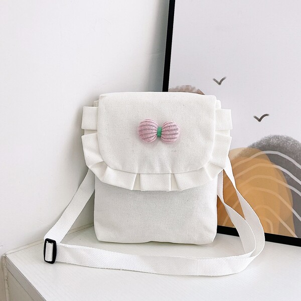 

Girls Bow Decor Canvas Crossbody Bag, White