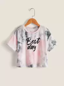 SHEIN 女孩字母圖案紮染T恤