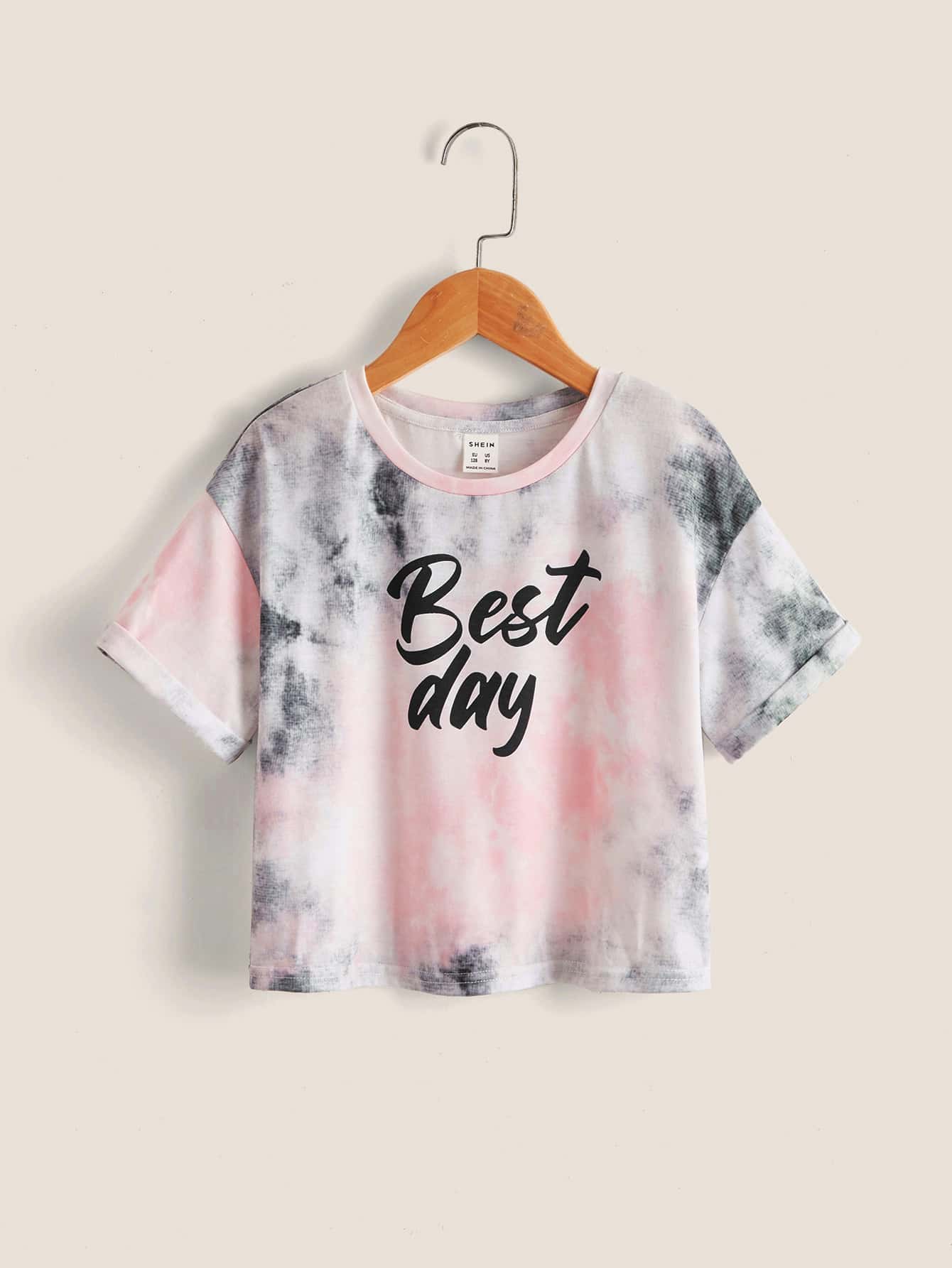 SHEIN 女孩字母圖案紮染T恤