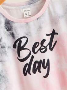 SHEIN 女孩字母圖案紮染T恤