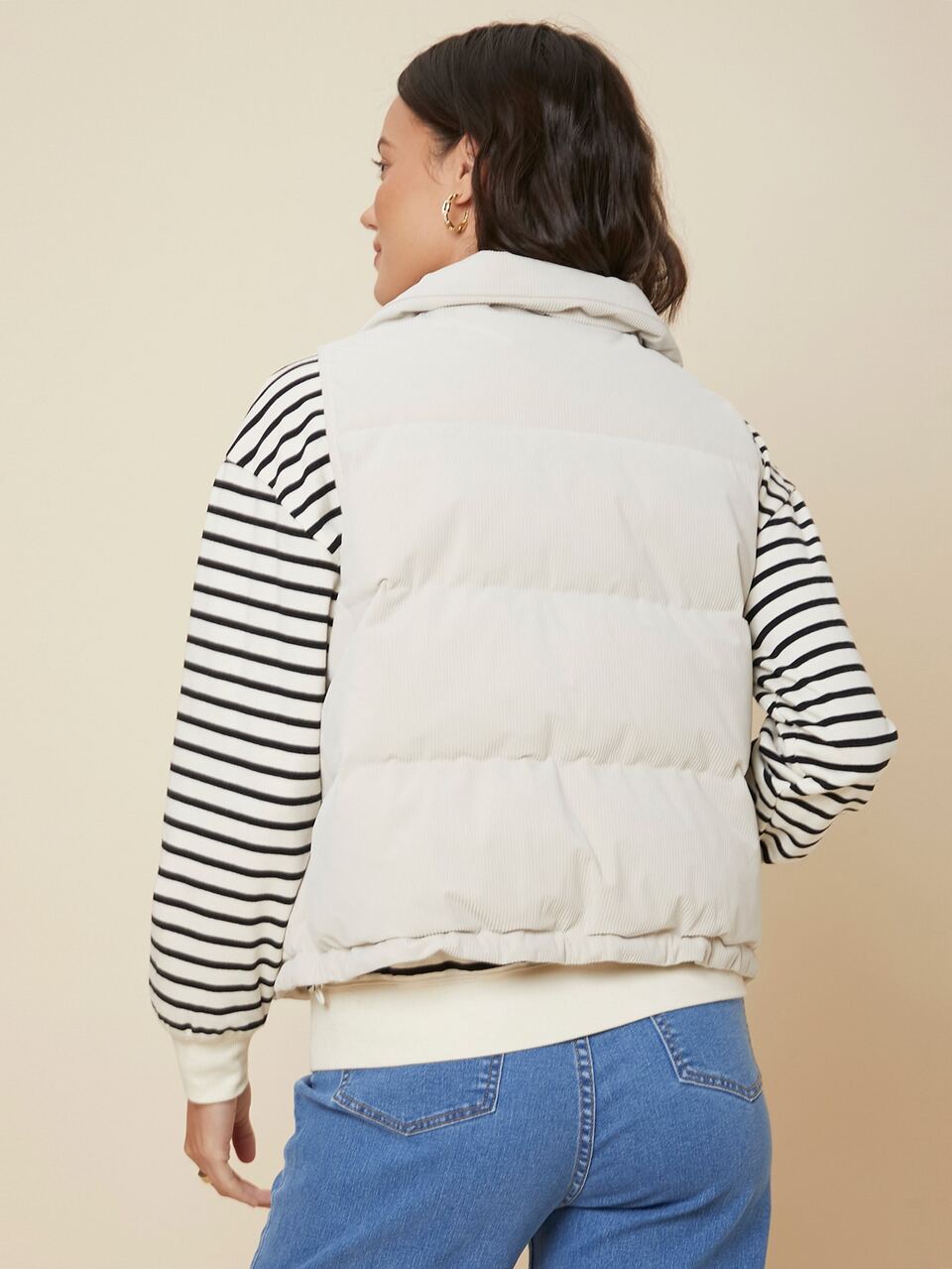 MOTF WOMEN CORDUROY DOWN SOLID COLOR PADDED VEST