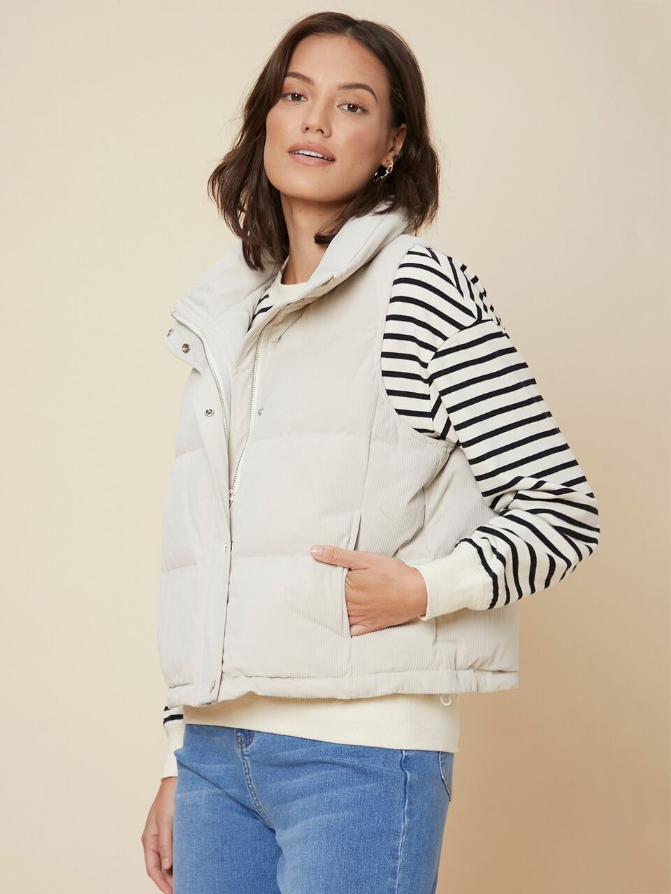 MOTF WOMEN CORDUROY DOWN SOLID COLOR PADDED VEST