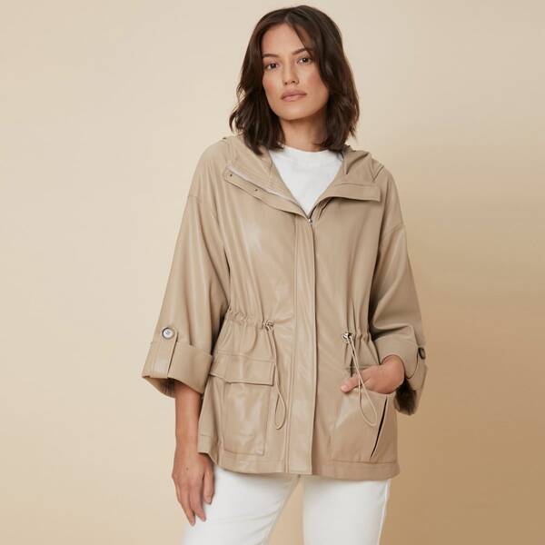 

PU LEATHER RELAXED FIT JACKET, Khaki