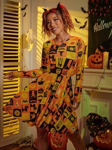 Halloween Print A-line Dress - Multicolor - View 5