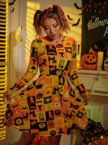 Halloween Print A-line Dress - Multicolor - View 6