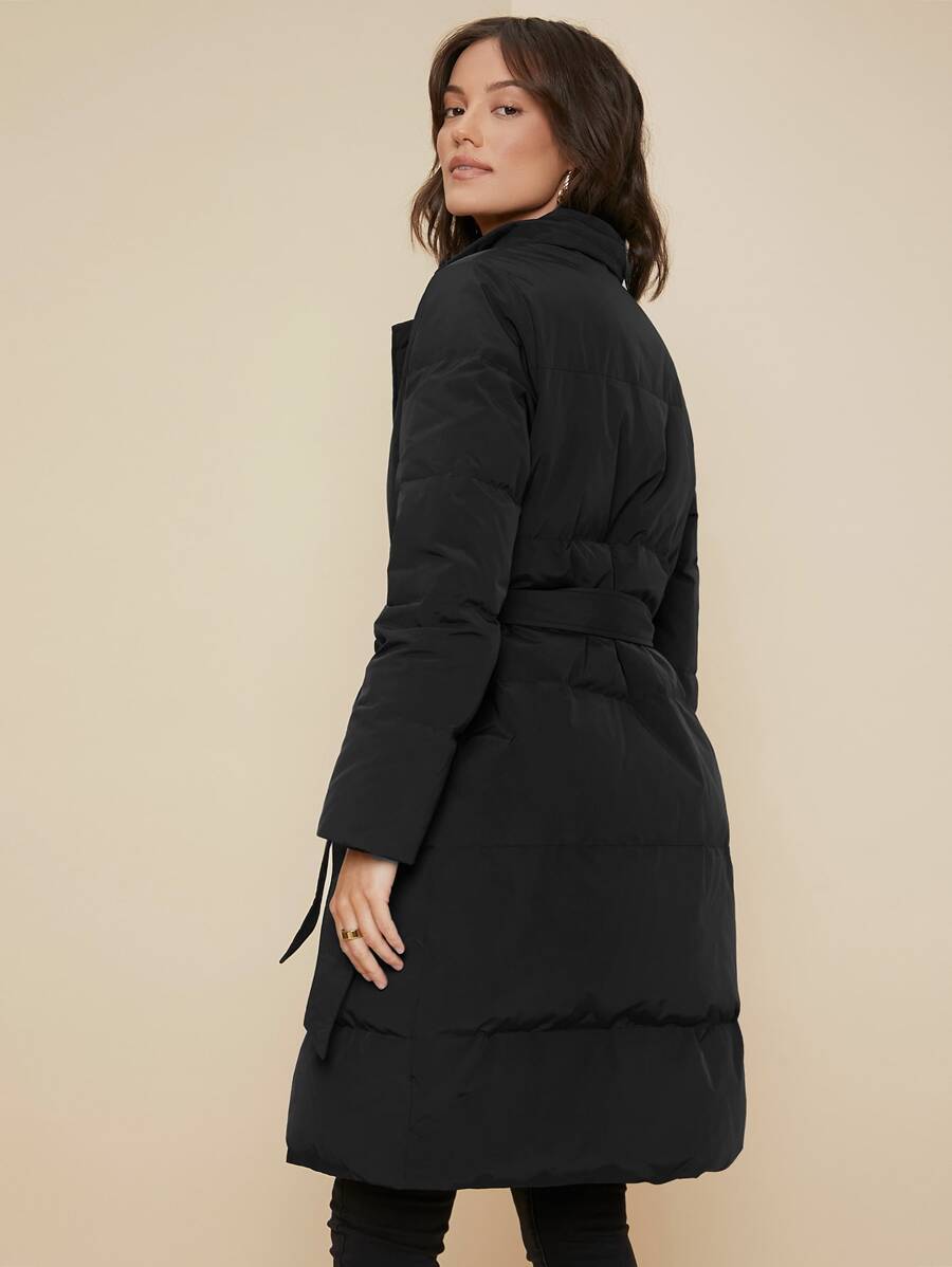 MOTF PREMIUM BELTED DOWN COAT - Black - View 2