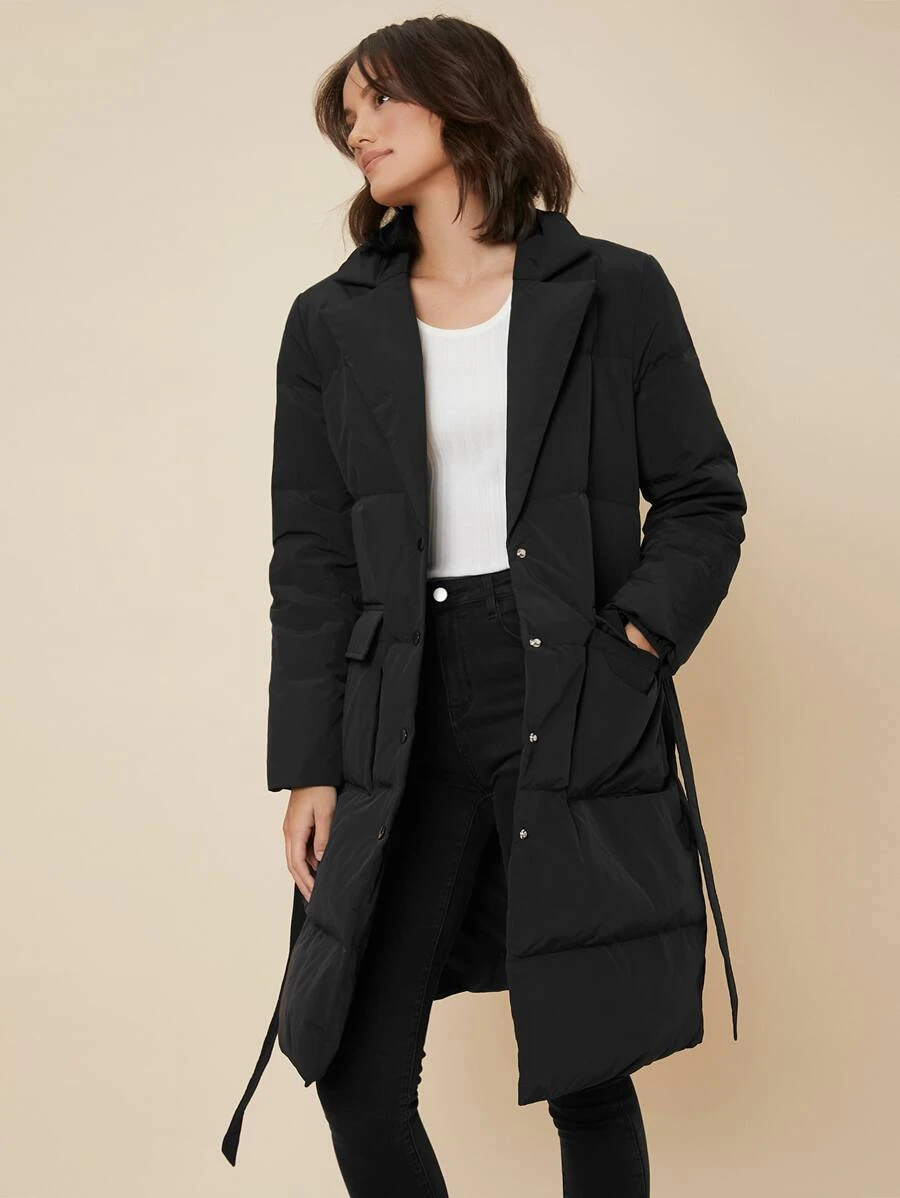 MOTF PREMIUM BELTED DOWN COAT - Black - View 1
