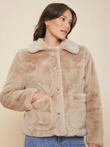 MOTF PREMIUM 毛茸茸外套 - 卡其色 - 查看 7