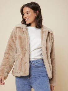 MOTF PREMIUM 毛茸茸外套 - 卡其色 - 查看 9