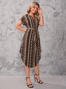 SHEIN Clasi Đầm Thắt lưng Bộ lạc Boho - Nhiều màu - Xem 5