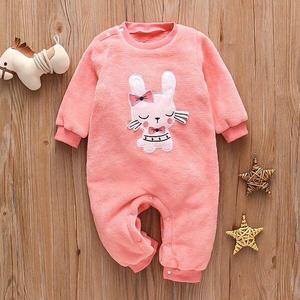 

Baby Girl Cartoon Rabbit Patched Jumpsuit, Pink