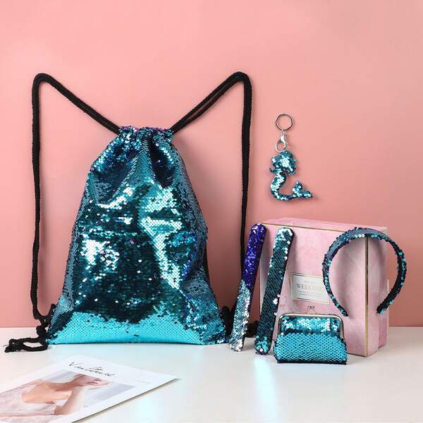 

6Pcs Sequin Decor Drawstring Bag Set, Multicolor
