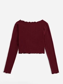 SHEIN EZwear Lettuce Edge Solid Tee