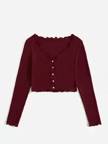 SHEIN EZwear Lettuce Edge Solid Tee