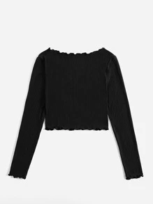 SHEIN EZwear Lettuce Edge Solid Tee