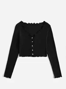 SHEIN EZwear Lettuce Edge Solid Tee