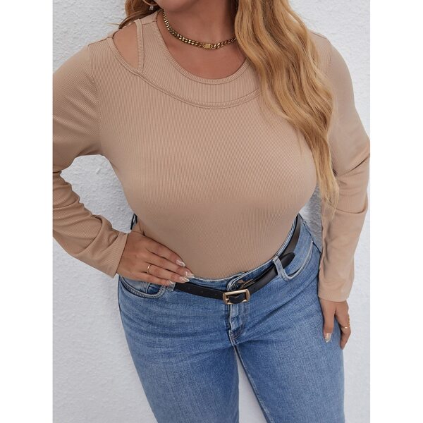 

Plus Cut Out Ribbed Knit Tee, Khaki