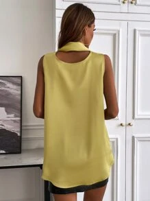 SHEIN BIZwear Camisa sin manga de cuello desbocado cinta ropa de trabajo - Amarillo - Ver 2