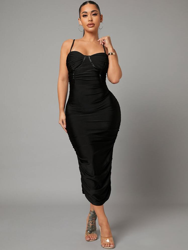 SHEIN SXY Split Side Ruched Cami Slim Dress | SHEIN USA
