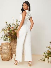 SHEIN Jumpsuit de pierna ancha panel con malla sin manga - Blanco - Ver 2