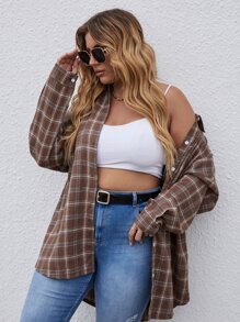 Calvaya Plus Plaid Drop Shoulder Blouse Fall Cloth For Women - Multicolor - View 1