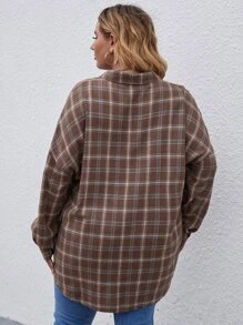 Calvaya Plus Plaid Drop Shoulder Blouse Fall Cloth For Women - Multicolor - View 2