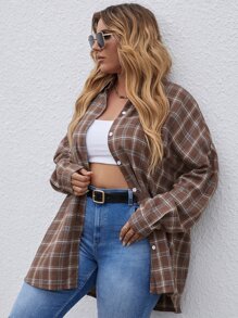 Calvaya Plus Plaid Drop Shoulder Blouse Fall Cloth For Women - Multicolor - View 3