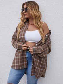 Calvaya Plus Plaid Drop Shoulder Blouse Fall Cloth For Women - Multicolor - View 4