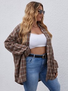 Calvaya Plus Plaid Drop Shoulder Blouse Fall Cloth For Women - Multicolor - View 5