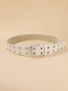 Star Eyelet Decor Buckle Belt Street - White - View 2