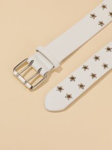 Star Eyelet Decor Buckle Belt Street - White - View 3