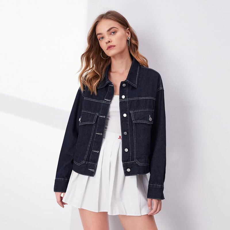 

Button Front Denim Jacket, Dark wash
