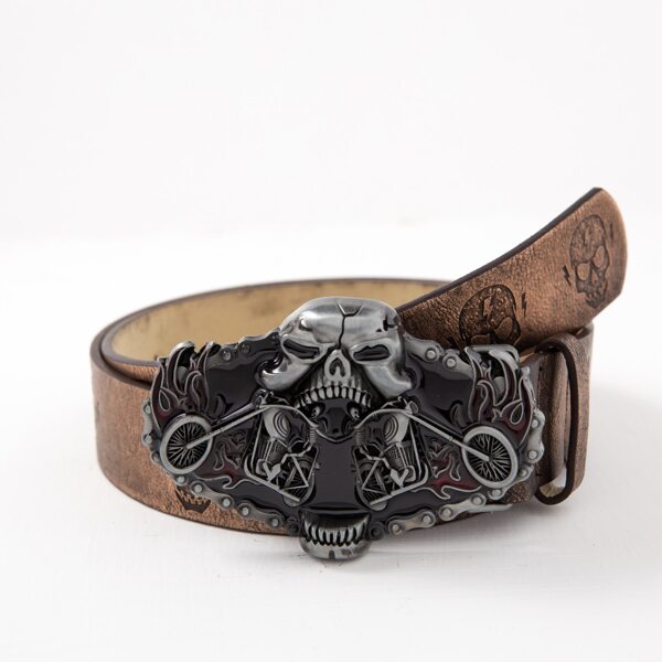 

1pc Skull Buckle Belt & 1pc Hole Puncher, Brown