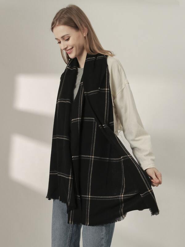 Elegant 1pc Women's Multicolor Checkered Striped Scarf, Simple And Versatile For Daily Use Accessories Women Winter Fall