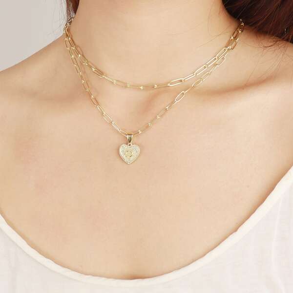 

2pcs Heart Charm Necklace, Gold