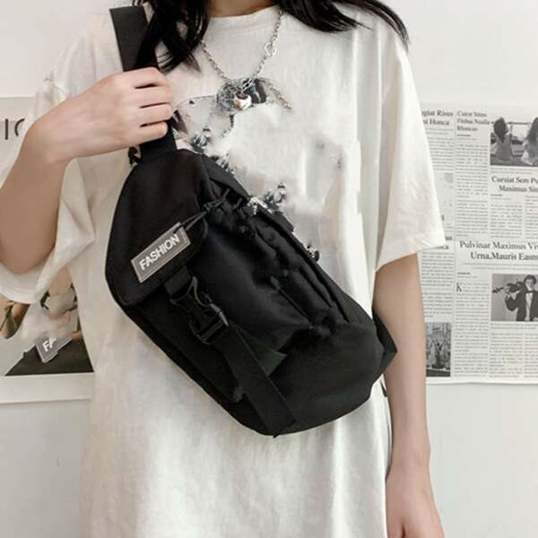 

Letter Graphic Fanny Pack, Black
