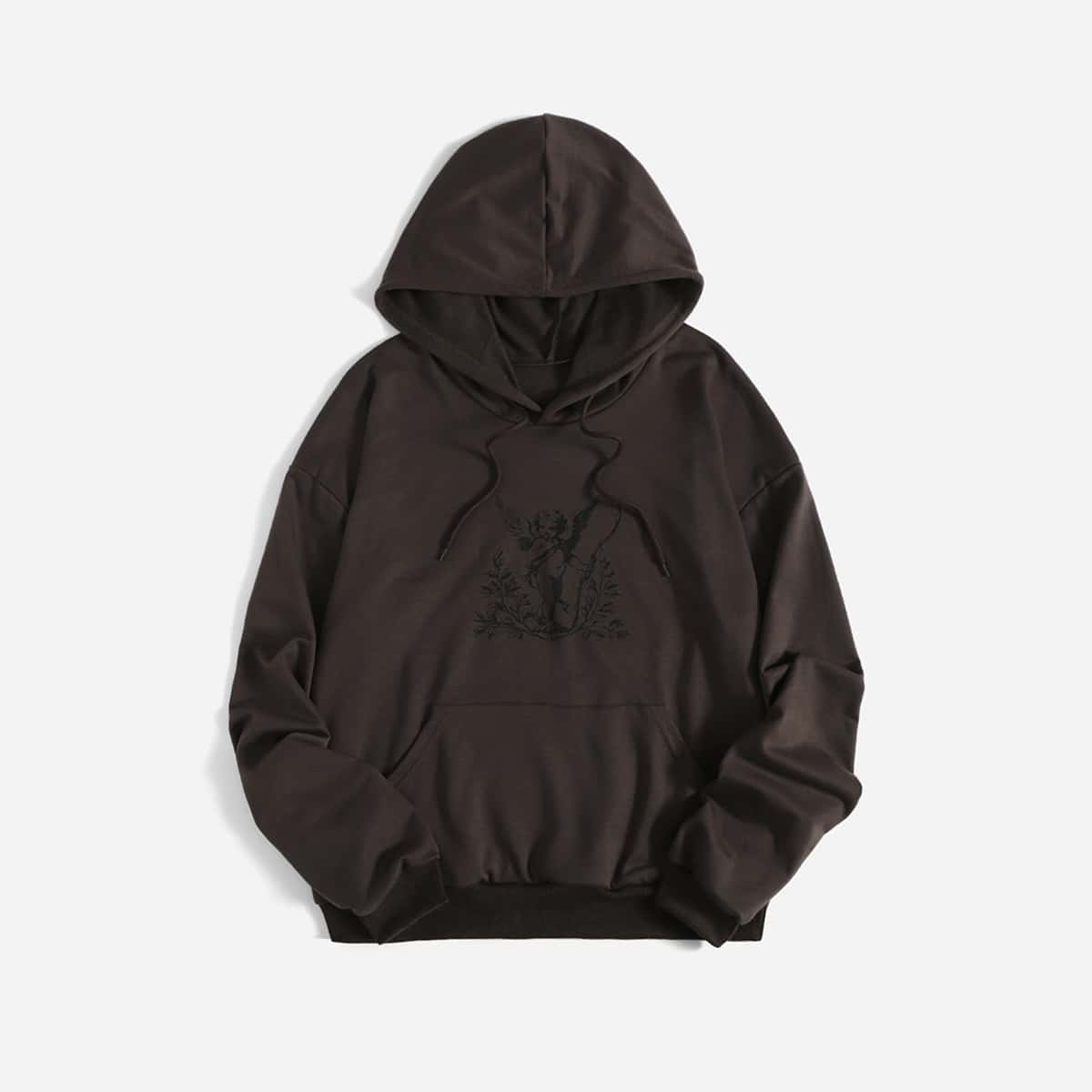 

Figure Print Drawstring Hoodie, Chocolate brown